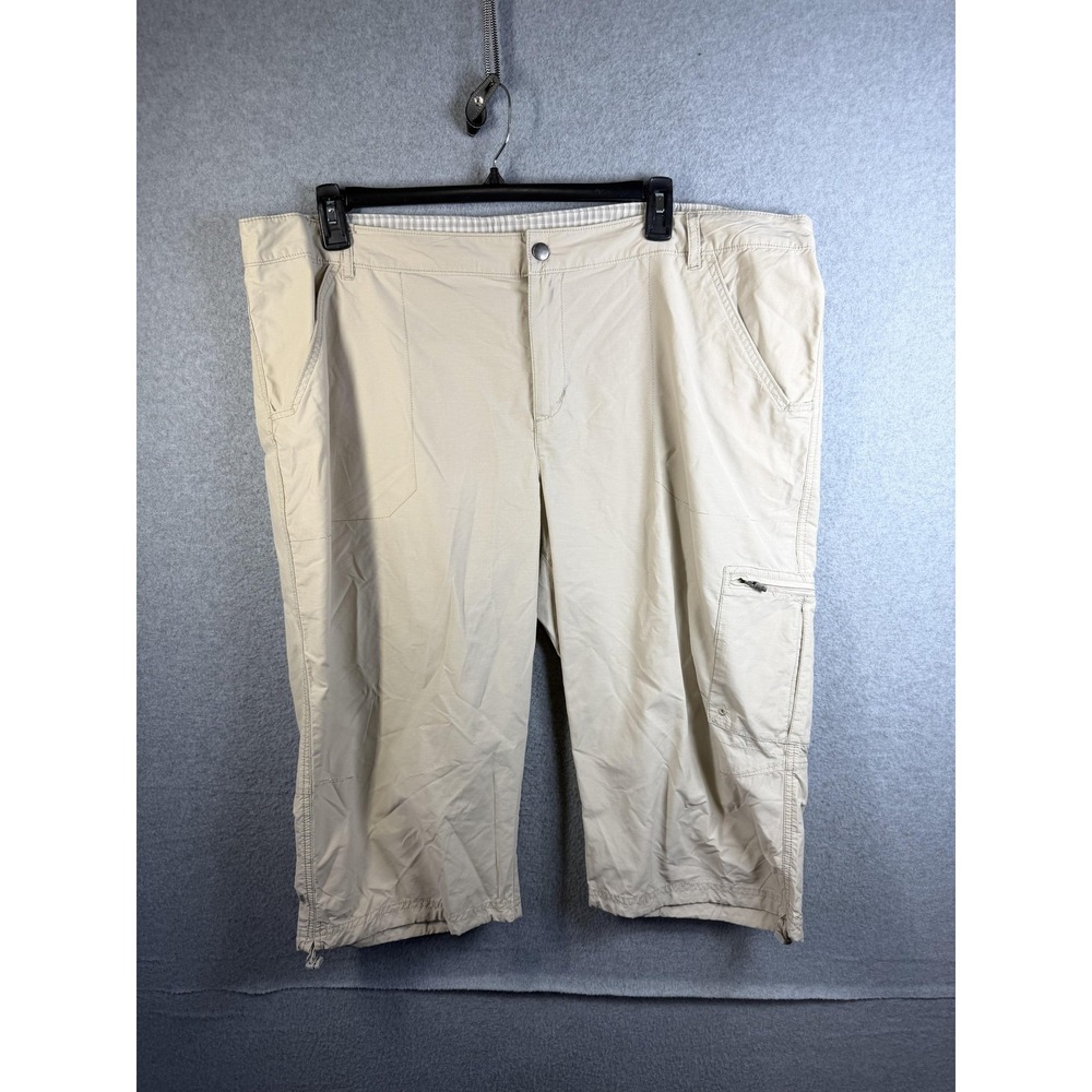 Columbia Pants Womens 22W Beige Capri Lightweight Cargo Elastic Waist Zip Hem